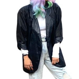 Vintage 90s black 3/4 sleeve leather jacket leather blazer